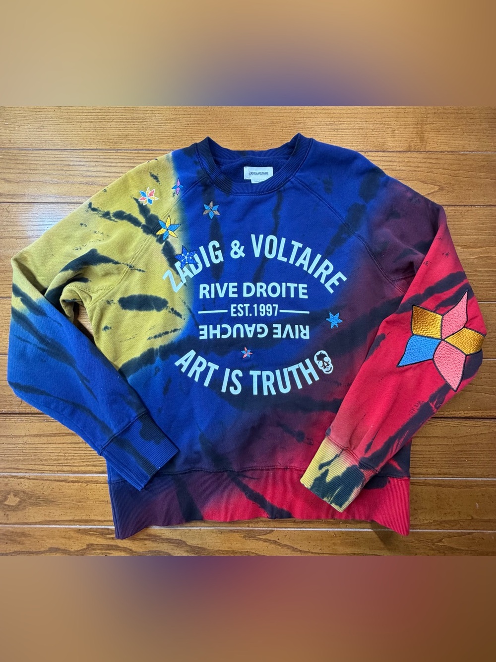 Zadig & Voltaire "Upper Blason" Tie-Dye Embroidered Star Sweatshirt | Size XS